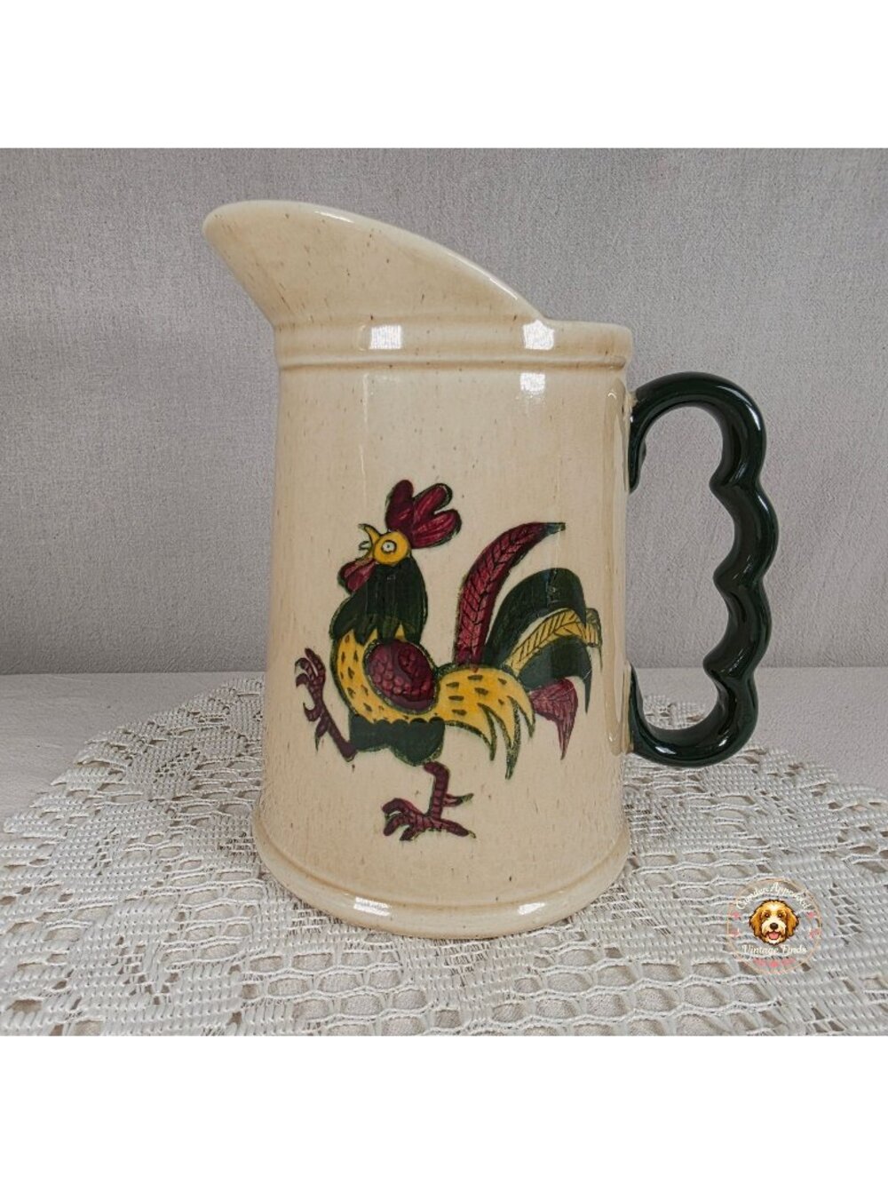Metlox Poppytrail Rooster Pitcher Cream & Green 6 3/4" Tall Vintage Farmhouse